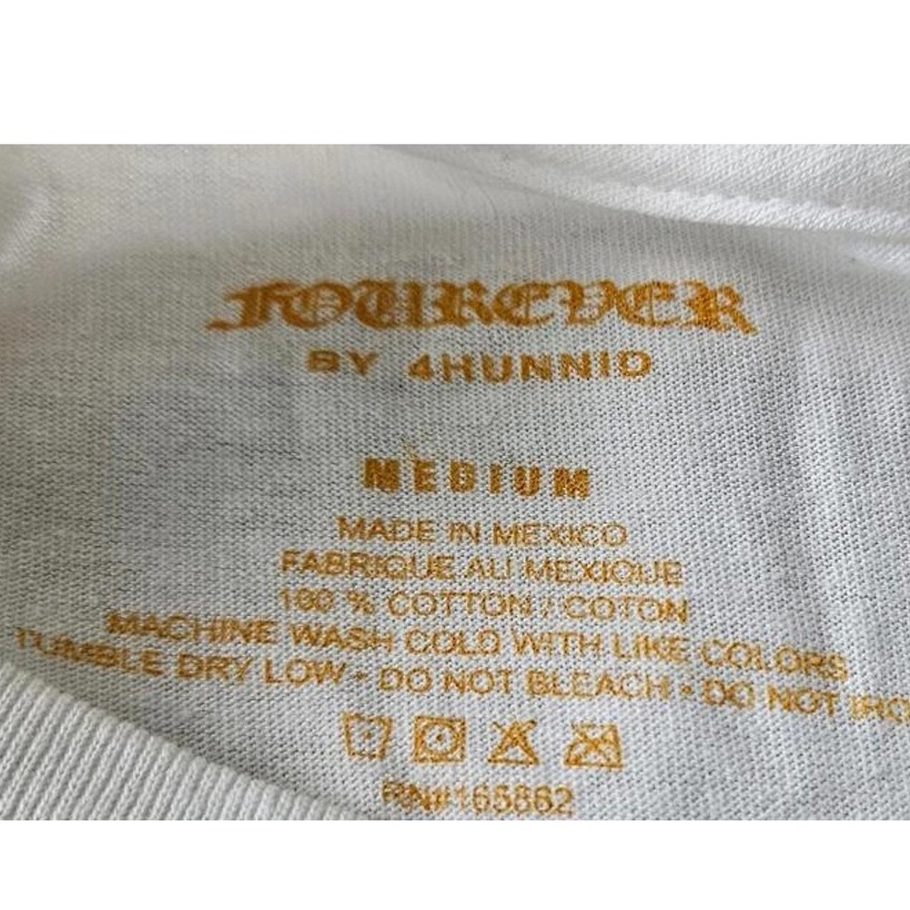 4Hunnid 4Forever‎ White T-Shirt Red Embroidered Logo Floral Detail Mens Medium - Picture 4 of 6